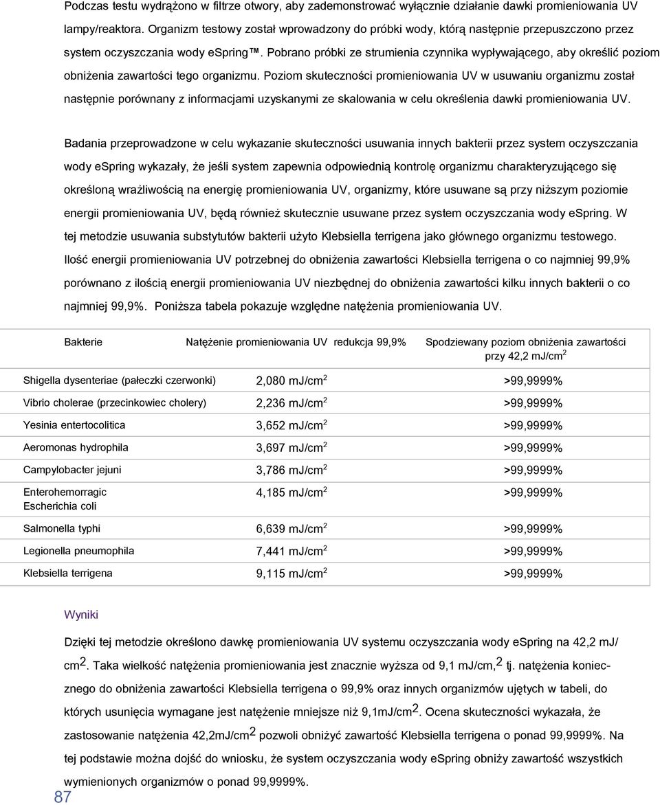 Pobrano próbki ze strumienia czynnika wypływającego, aby określić poziom obniżenia zawartości tego organizmu.