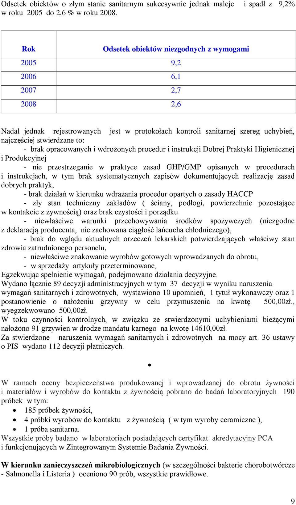 opracowanych i wdrożonych procedur i instrukcji Dobrej Praktyki Higienicznej i Produkcyjnej - nie przestrzeganie w praktyce zasad GHP/GMP opisanych w procedurach i instrukcjach, w tym brak
