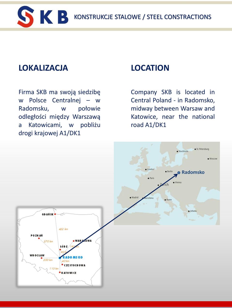 drogi krajowej A1/DK1 Company SKB is located in Central Poland - in