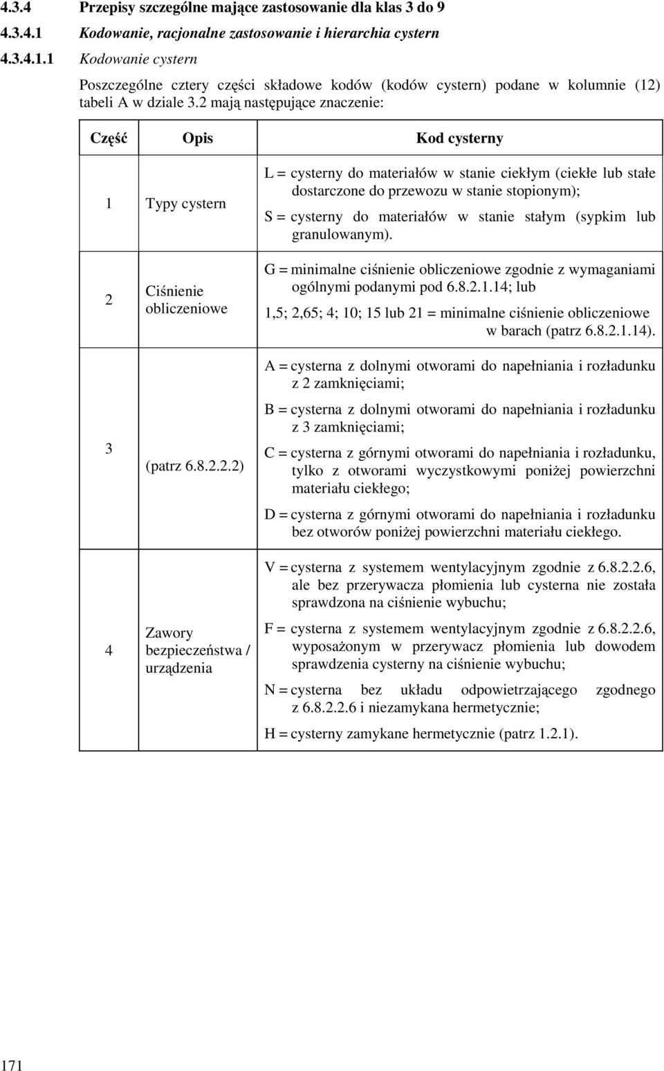 w stanie stałym (sypkim lub granulowanym). 2 3 4 Ciśnienie obliczeniowe (patrz 6.8.2.2.2) Zawory bezpieczeństwa / urządzenia G = minimalne ciśnienie obliczeniowe zgodnie z wymaganiami ogólnymi podanymi pod 6.