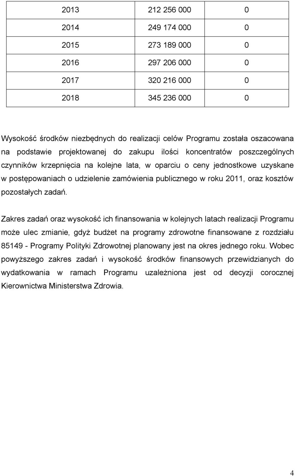 w roku 2011, oraz kosztów pozostałych zadań.