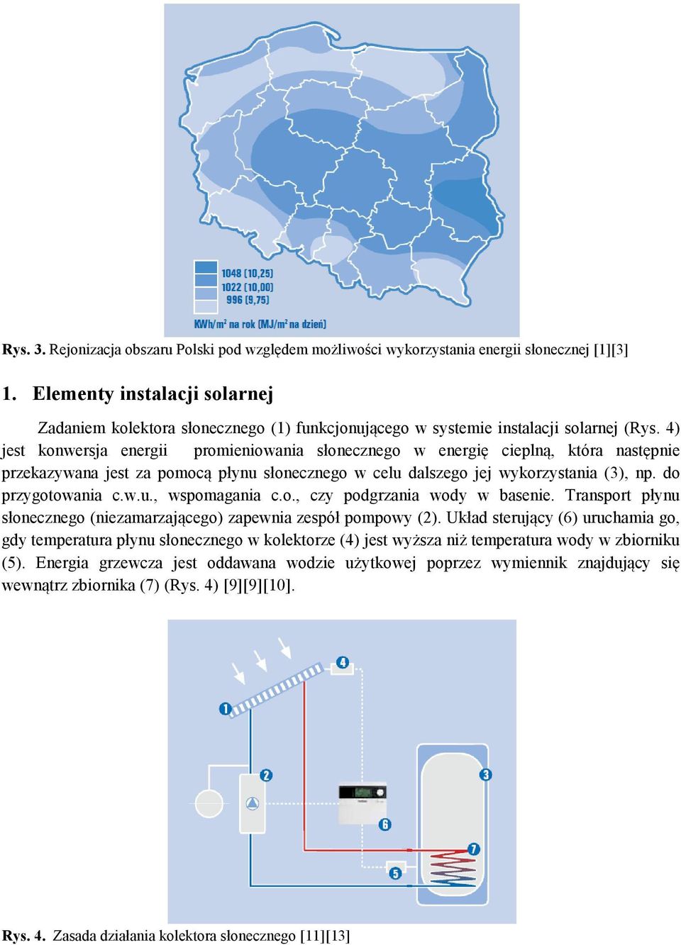 4) jest konwersja energii promieniowania słonecznego w energię cieplną, która następnie przekazywana jest za pomocą płynu słonecznego w celu dalszego jej wykorzystania (3), np. do przygotowania c.w.u., wspomagania c.