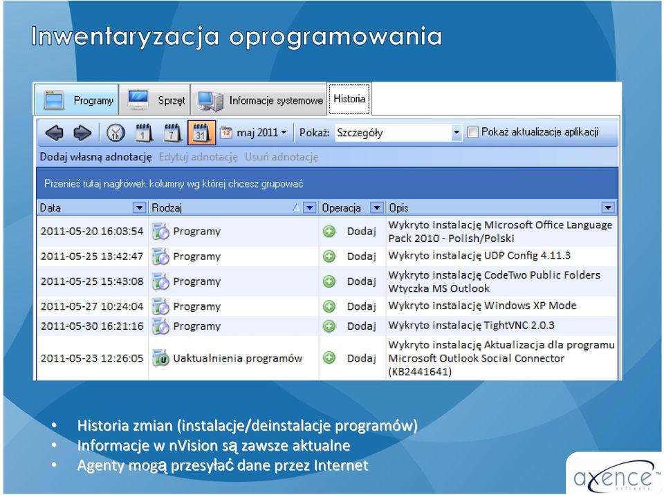 programów) Informacje w nvision