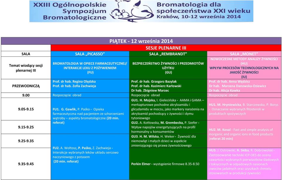 Paśko - Opieka farmaceutyczna nad pacjentem ze schorzeniami wątroby aspekty bromatologiczne (20 min. referat) 9.15-9.25 BEZPIECZEŃSTWO ŻYWNOŚCI I PRZEDMIOTÓW UŻYTKU (GU) Prof. dr hab.