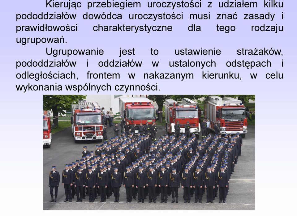 Ugrupowanie jest to ustawienie strażaków, pododdziałów i oddziałów w ustalonych