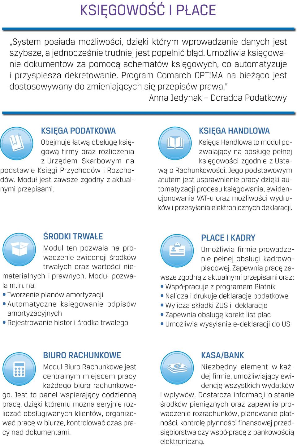 Anna Jedynak Doradca Podatkowy KSIĘGA PODATKOWA Obejmuje łatwą obsługę księgową firmy oraz rozliczenia z Urzędem Skarbowym na podstawie Księgi Przychodów i Rozchodów.