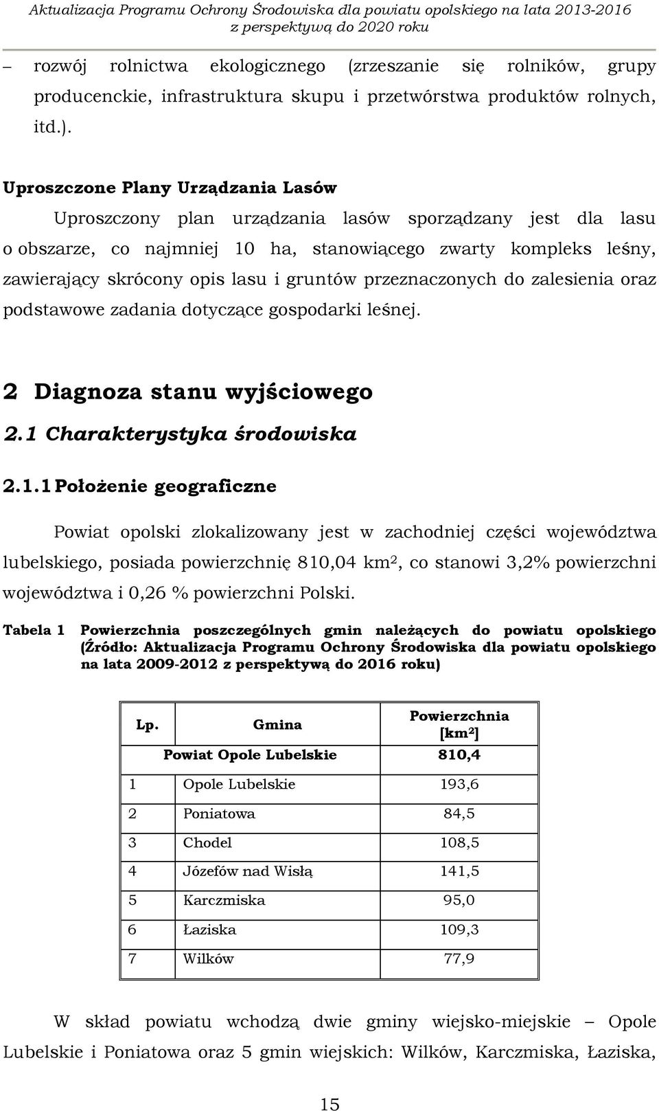 gruntów przeznaczonych do zalesienia oraz podstawowe zadania dotyczące gospodarki leśnej. 2 Diagnoza stanu wyjściowego 2.1 