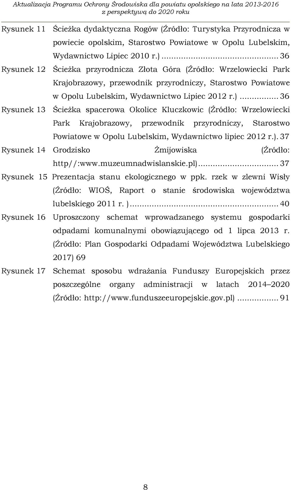 .. 36 Rysunek 13 Ścieżka spacerowa Okolice Kluczkowic (Źródło: Wrzelowiecki Park Krajobrazowy, przewodnik przyrodniczy, Starostwo Powiatowe w Opolu Lubelskim, Wydawnictwo lipiec 2012 r.).