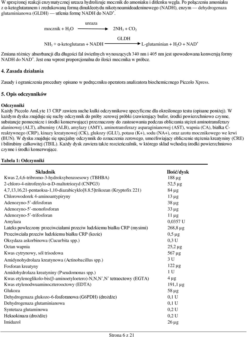 ureaza mocznik + H 2 O 2NH 3 + CO 2 GLDH NH 3 + α-ketoglutaran + NADH L-glutaminian + H 2 O + NAD + Zmiana różnicy absorbancji dla długości fal świetlnych wynoszących 340 nm i 405 nm jest spowodowana