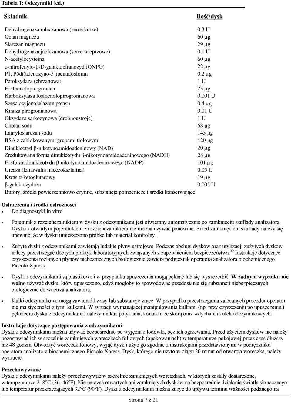 o-nitrofenylo--d-galaktopiranozyd (ONPG) 22 µg P1, P5di(adenozyno-5 )pentafosforan 0,2 µg Peroksydaza (chrzanowa) 1 U Fosfoenolopirogronian 23 µg Karboksylaza fosfoenolopirogronianowa 0,001 U
