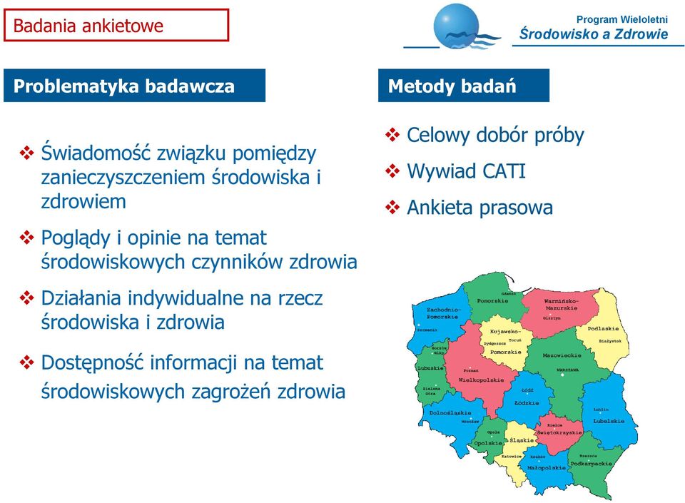 czynników zdrowia Celowy dobór próby Wywiad CATI Ankieta prasowa Działania