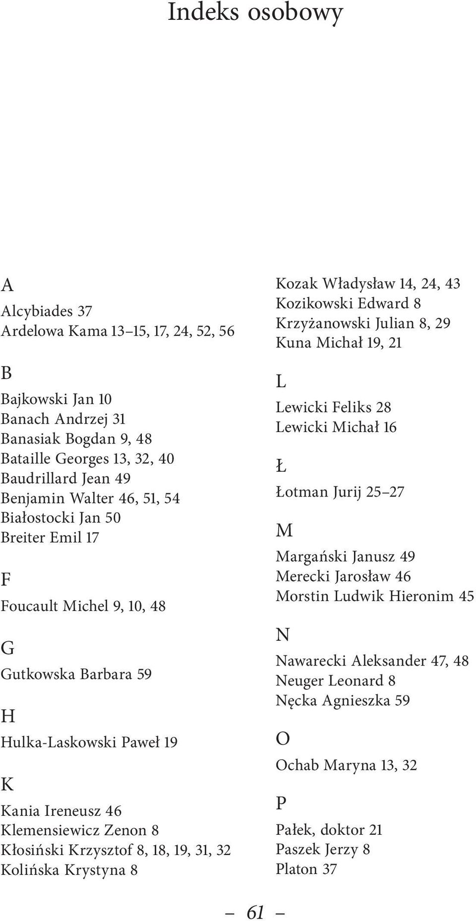 18, 19, 31, 32 Kolińska Krystyna 8 Kozak Władysław 14, 24, 43 Kozikowski Edward 8 Krzyżanowski Julian 8, 29 Kuna Michał 19, 21 L Lewicki Feliks 28 Lewicki Michał 16 Ł Łotman Jurij 25 27 M