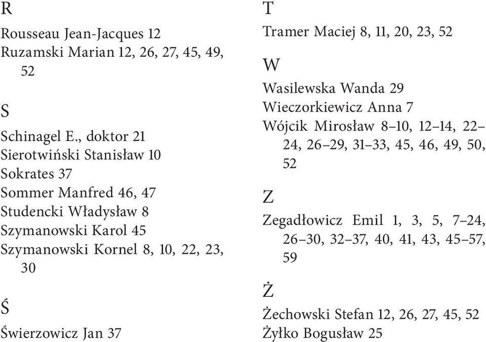 Kornel 8, 10, 22, 23, 30 Ś Świerzowicz Jan 37 T Tramer Maciej 8, 11, 20, 23, 52 W Wasilewska Wanda 29 Wieczorkiewicz Anna 7 Wójcik