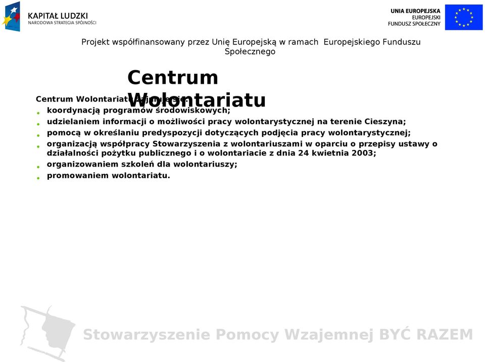 organizacją współpracy Stowarzyszenia z wolontariuszami w oparciu o przepisy ustawy o działalności pożytku publicznego i o
