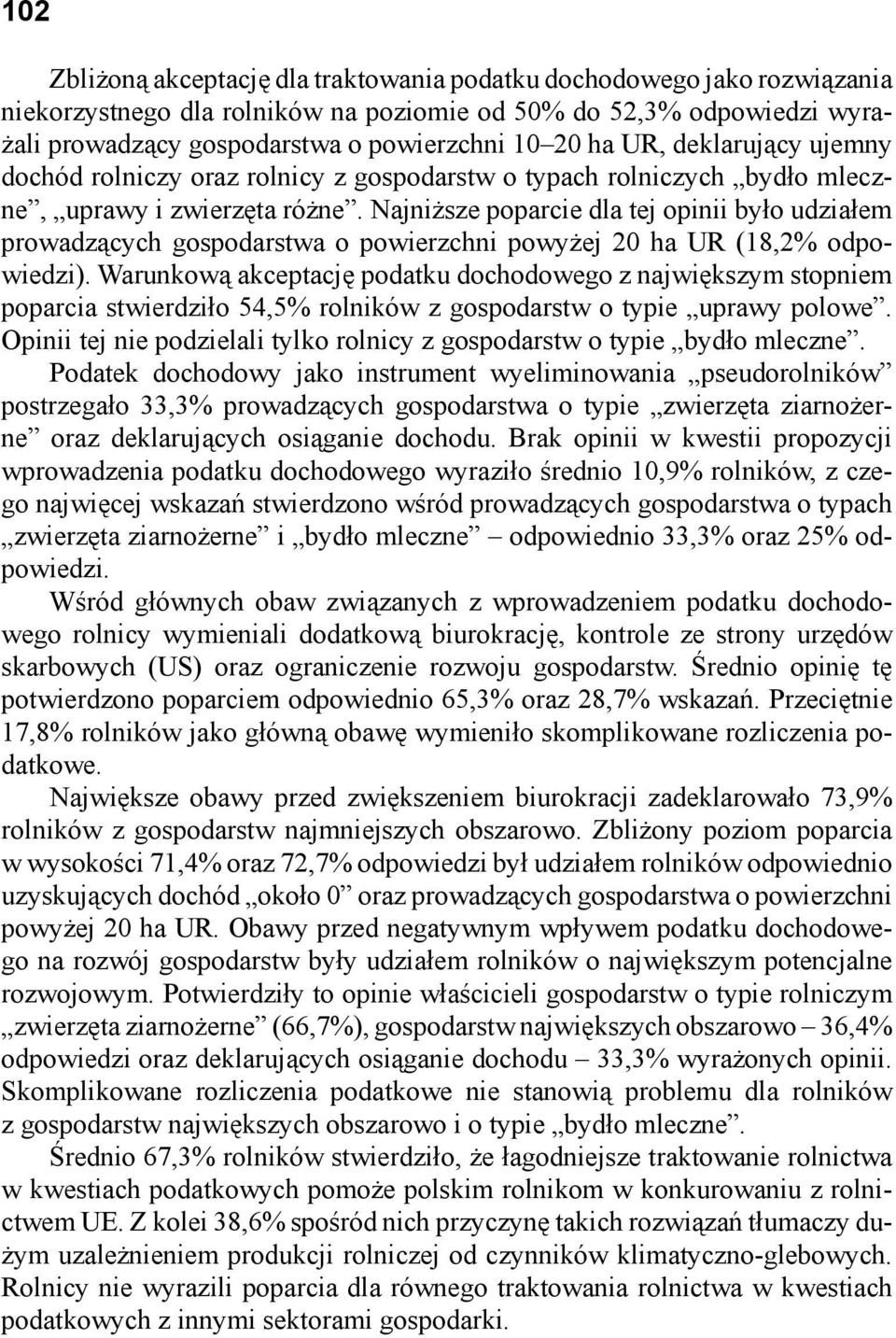 Najniższe poparcie dla tej opinii było udziałem prowadzących gospodarstwa o powierzchni powyżej 20 ha UR (18,2% odpowiedzi).