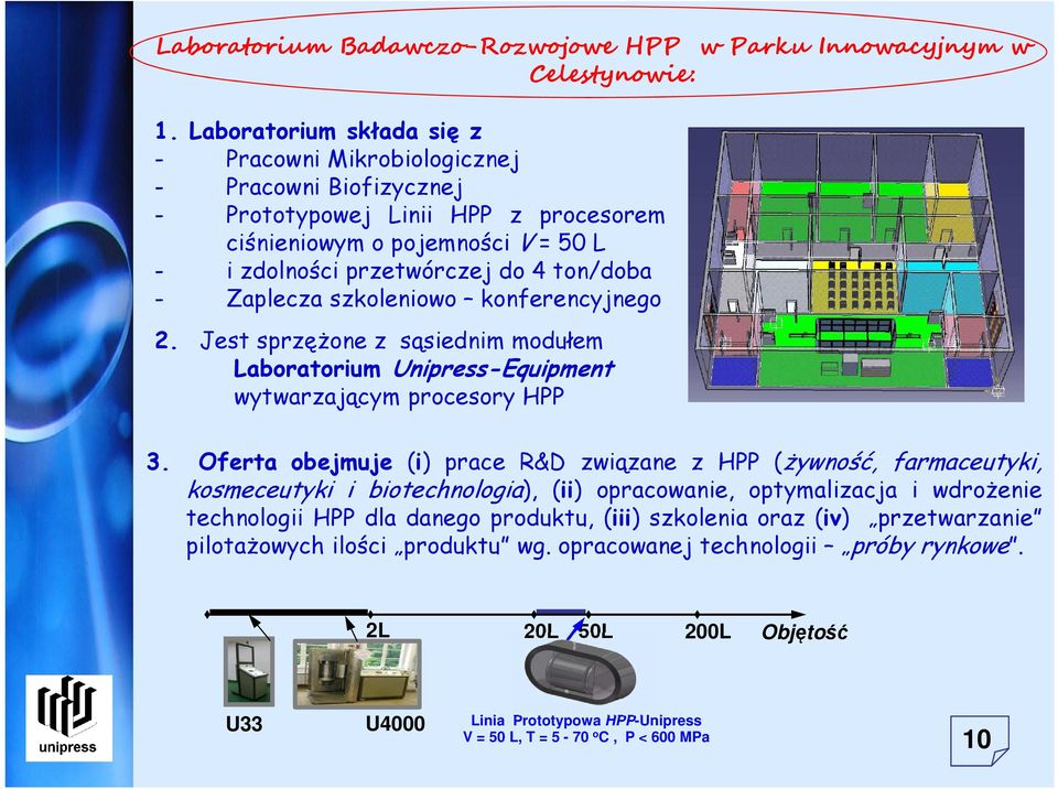 Zaplecza szkoleniowo konferencyjnego 2. Jest sprzężone z sąsiednim modułem Laboratorium Unipress-Equipment wytwarzającym procesory HPP 3.