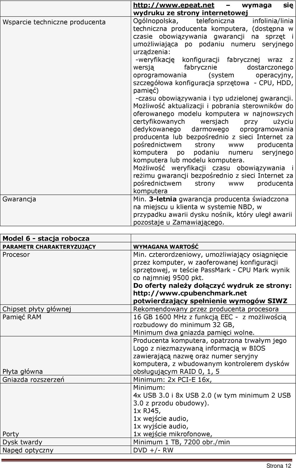 sprzęt i umożliwiająca po podaniu numeru seryjnego urządzenia: -weryfikację konfiguracji fabrycznej wraz z wersją fabrycznie dostarczonego oprogramowania (system operacyjny, szczegółowa konfiguracja