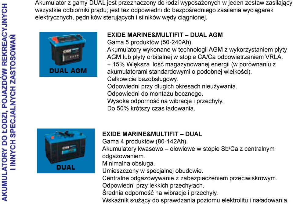 Akumulatory wykonane w technologii AGM z wykorzystaniem płyty AGM lub płyty orbitalnej w stopie CA/Ca odpowietrzaniem VRLA.