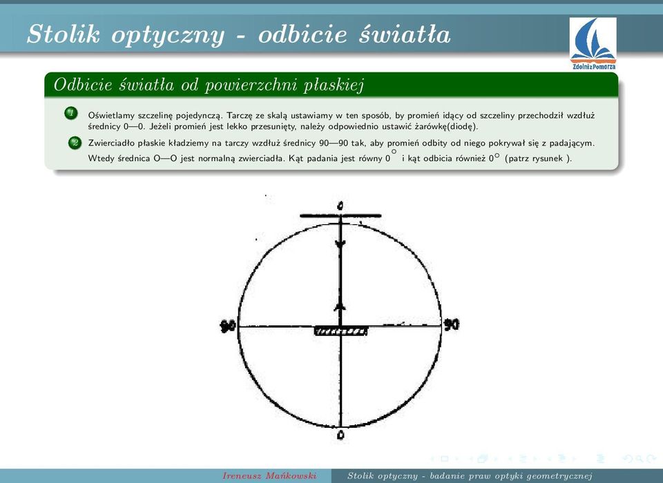 Jeżeli promień jest lekko przesunięty, należy odpowiednio ustawić żarówkę(diodę).