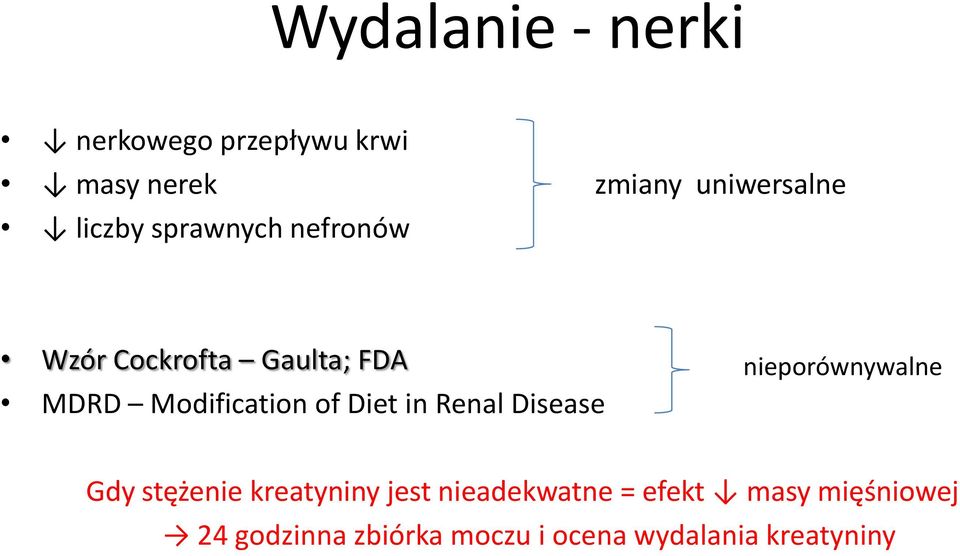 Diet in Renal Disease nieporównywalne Gdy stężenie kreatyniny jest