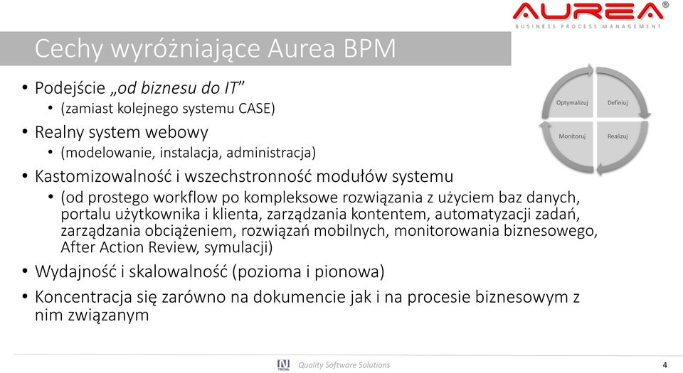 automatyzacji zadań, zarządzania obciążeniem, rozwiązań mobilnych, monitorowania biznesowego, After Action Review, symulacji) Wydajność i skalowalność (pozioma i