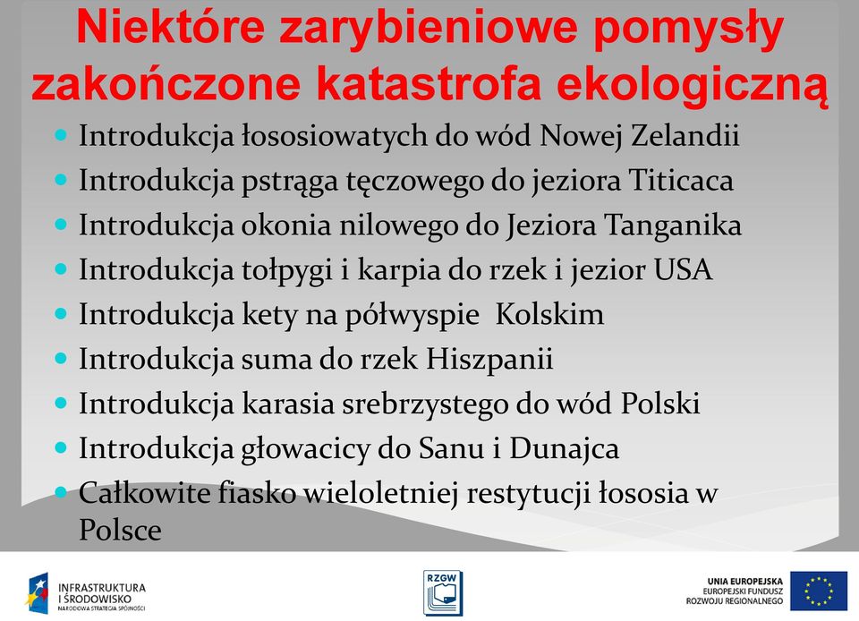 i karpia do rzek i jezior USA Introdukcja kety na półwyspie Kolskim Introdukcja suma do rzek Hiszpanii Introdukcja