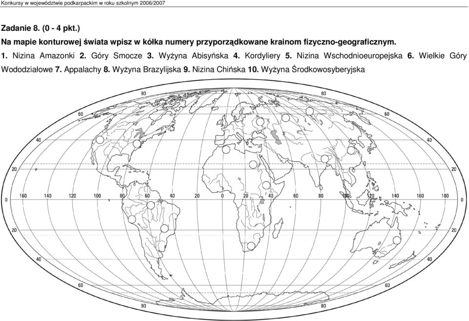 fizyczno-geograficznym. 1. Nizina Amazonki 2. Góry Smocze 3. Wyyna Abisyska 4.