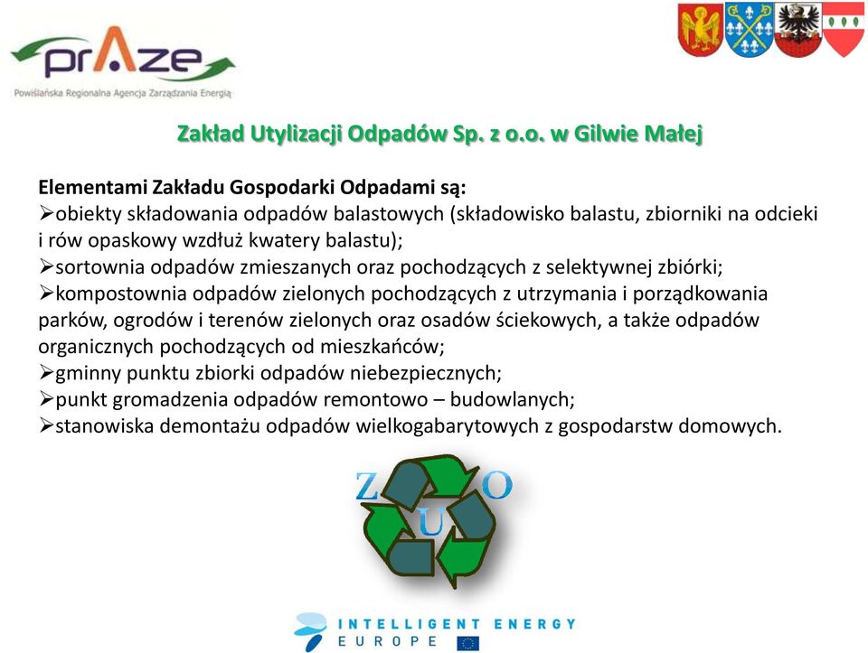 wzdłuż kwatery balastu); sortownia odpadów zmieszanych oraz pochodzących z selektywnej zbiórki; kompostownia odpadów zielonych pochodzących z utrzymania i