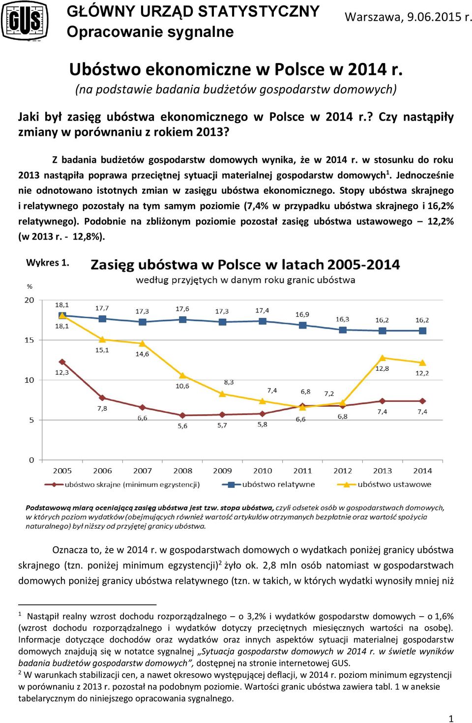 Z badania budżetów gospodarstw domowych wynika, że w 2014 r. w stosunku do roku 2013 nastąpiła poprawa przeciętnej sytuacji materialnej gospodarstw domowych 1.