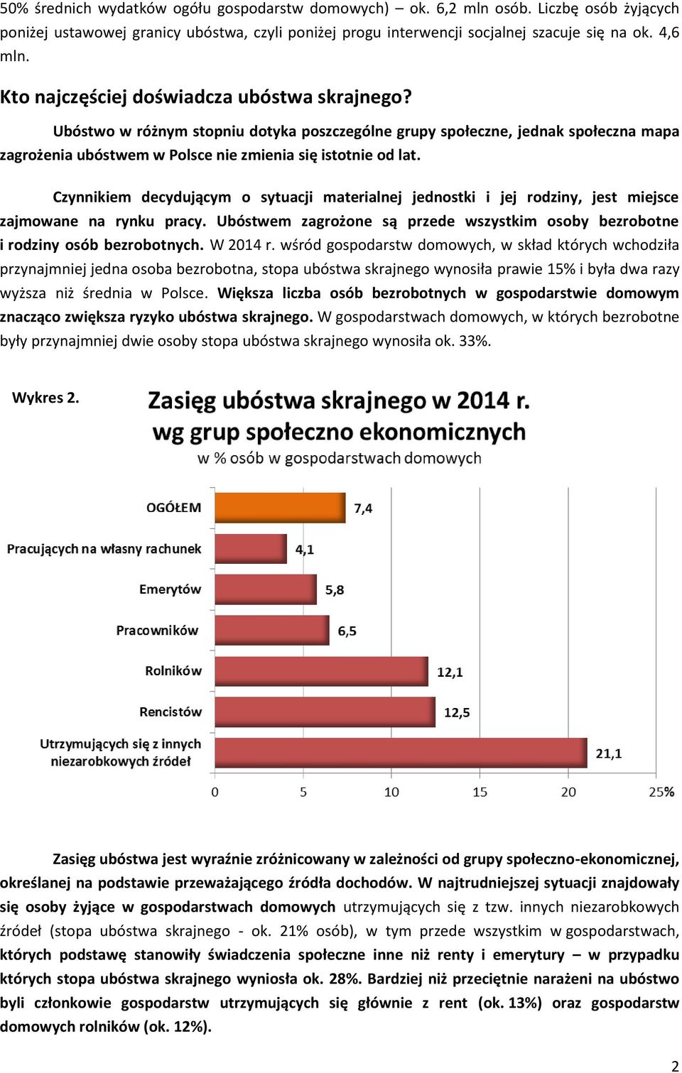 Czynnikiem decydującym o sytuacji materialnej jednostki i jej rodziny, jest miejsce zajmowane na rynku pracy. Ubóstwem zagrożone są przede wszystkim osoby bezrobotne i rodziny osób bezrobotnych.