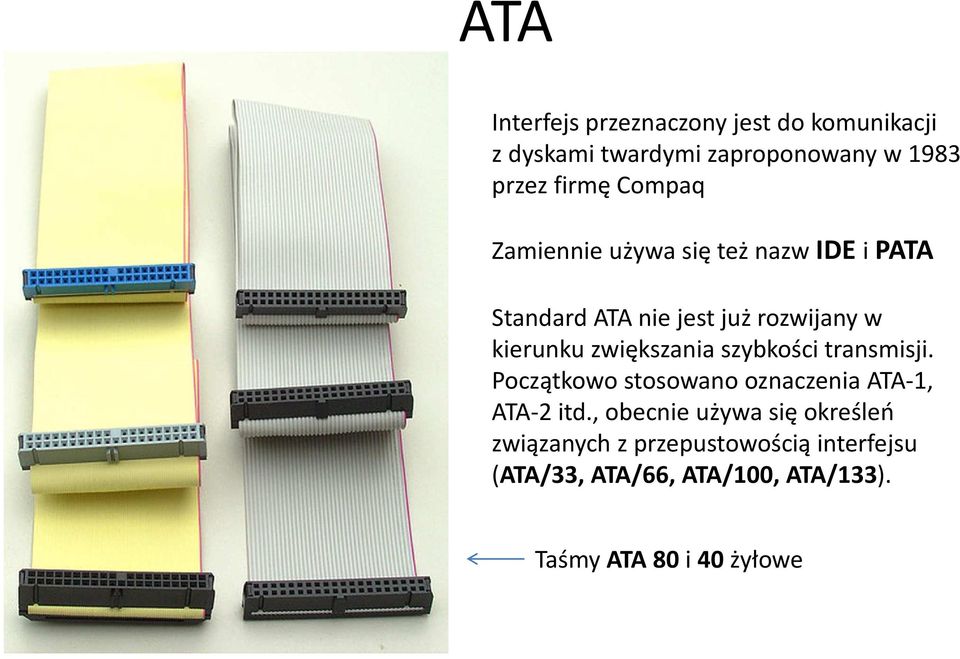 zwiększania szybkości transmisji. Początkowo stosowano oznaczenia ATA-1, ATA-2 itd.
