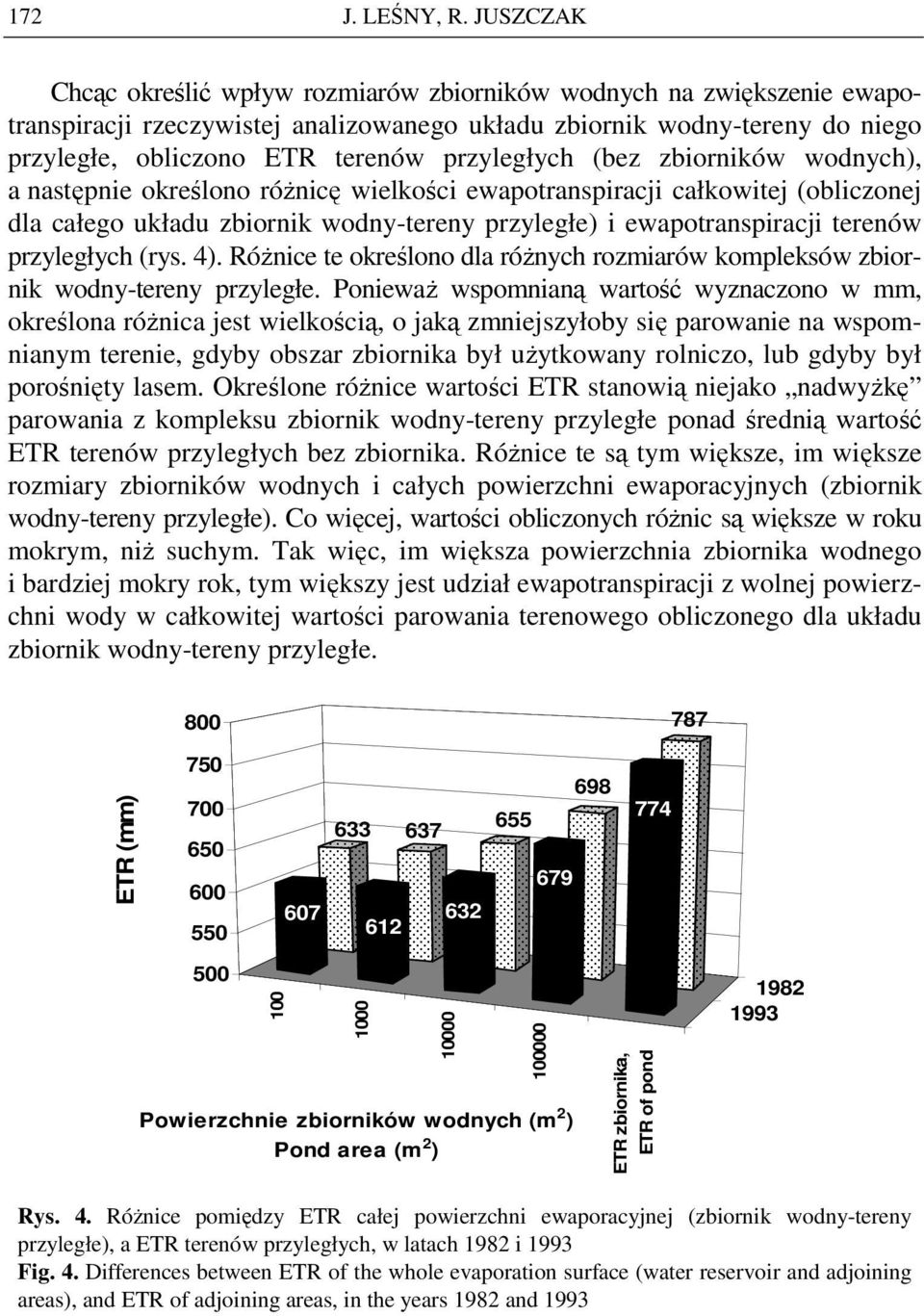 przyległych (bez zbiorników wodnych), a następnie określono róŝnicę wielkości ewapotranspiracji całkowitej (obliczonej dla całego układu zbiornik wodny-tereny przyległe) i ewapotranspiracji terenów