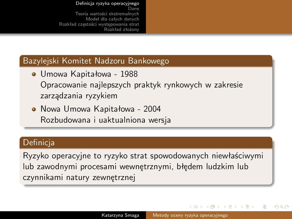 Rozbudowana i uaktualniona wersja Definicja Ryzyko operacyjne to ryzyko strat