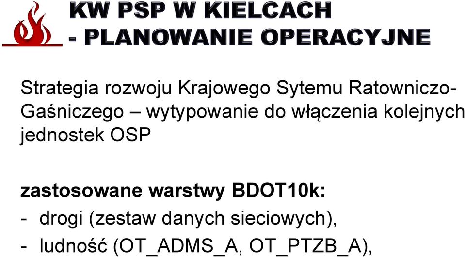 jednostek OSP zastosowane warstwy BDOT10k: - drogi