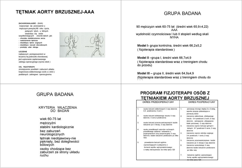 jednostki chorobowej jest wykonanie zaplanowanego zabiegu operacyjnego (rycina obok ) CEL FIZJOTERAPII zmniejszenie powikłań i zaburzeń układu krążeniowo-oddechowego osób z ( AAA ) poddanych