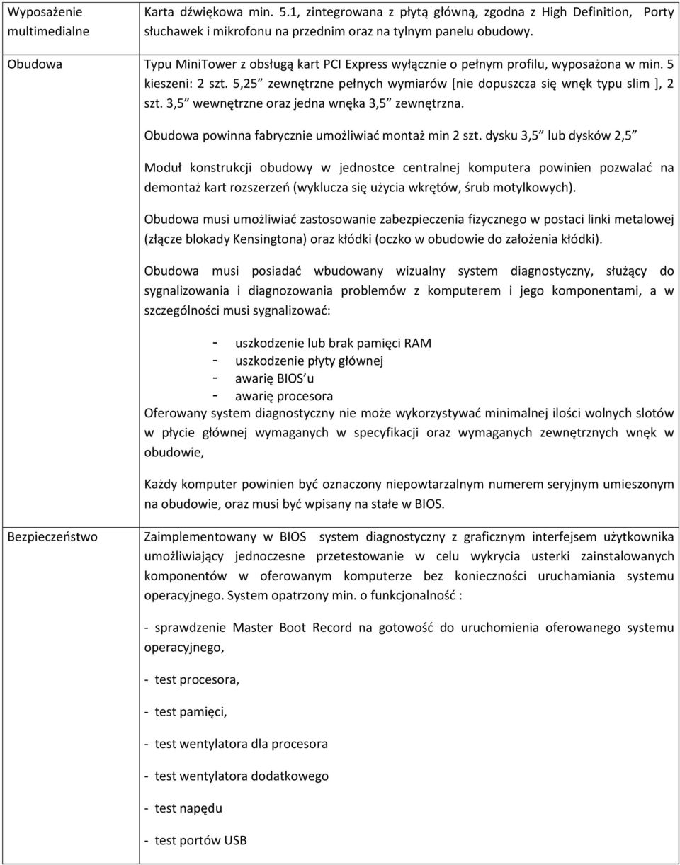 3,5 wewnętrzne oraz jedna wnęka 3,5 zewnętrzna. Obudowa powinna fabrycznie umożliwiać montaż min 2 szt.