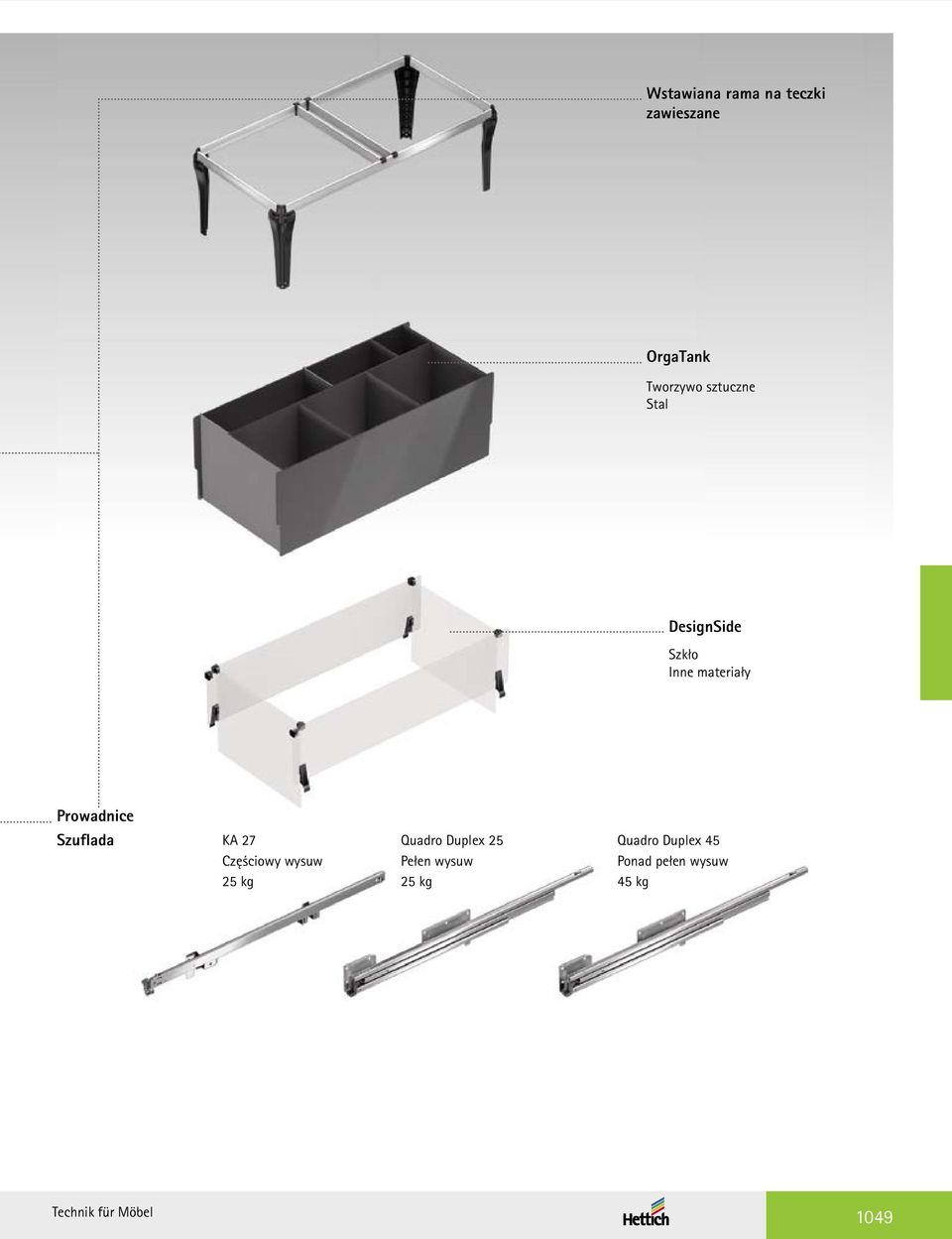 Szuflada KA 27 Częściowy wysuw 25 kg Quadro Duplex 25