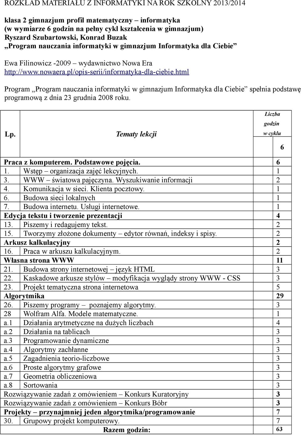 1 Edycja tekstu i tworzenie prezentacji 4 13. Piszemy i redagujemy tekst. 2 15. Tworzymy złożone dokumenty edytor równań, indeksy i spisy. 2 Arkusz kalkulacyjny 2 16. Praca w arkuszu kalkulacyjnym.