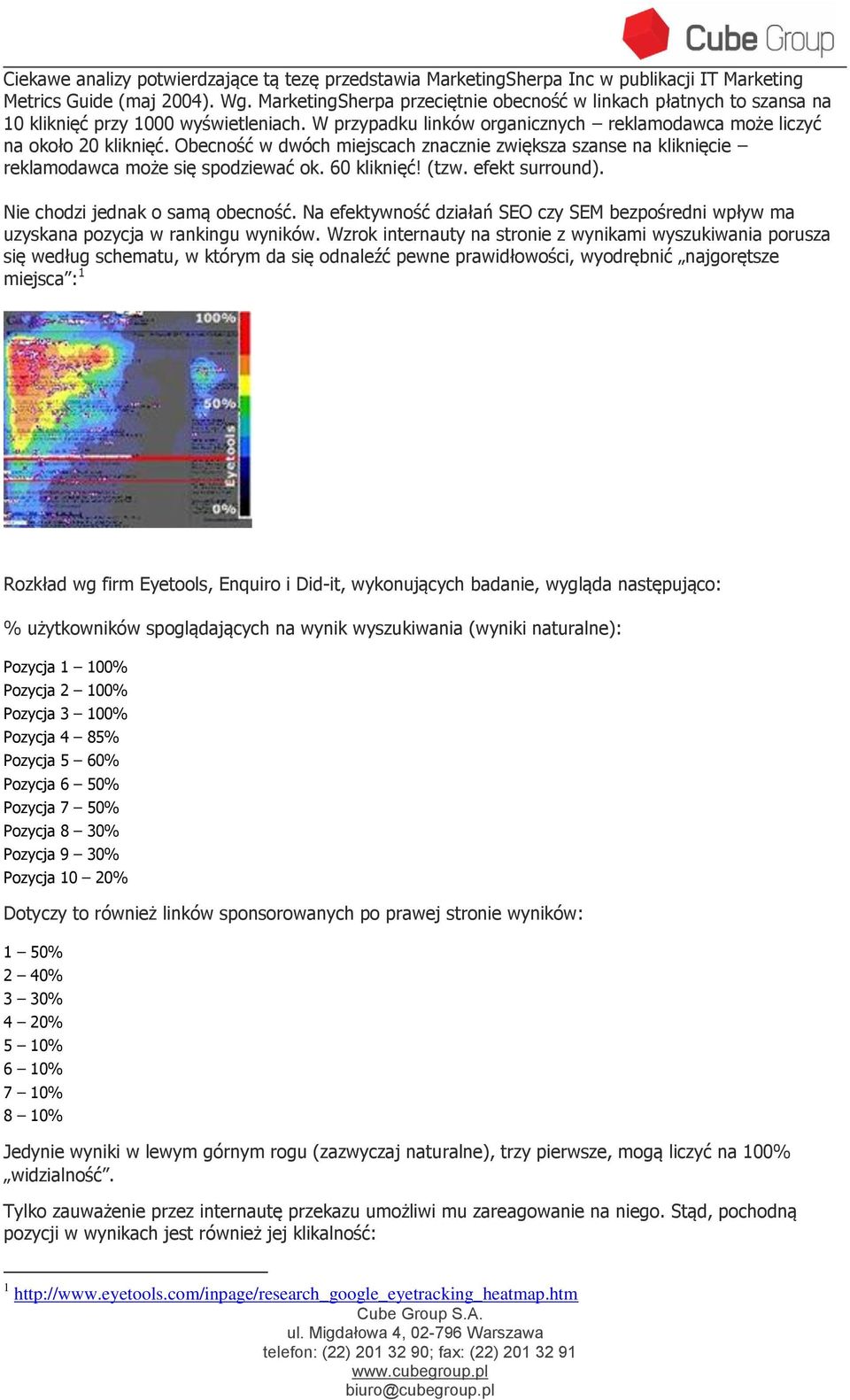 Obecność w dwóch miejscach znacznie zwiększa szanse na kliknięcie reklamodawca może się spodziewać ok. 60 kliknięć! (tzw. efekt surround). Nie chodzi jednak o samą obecność.