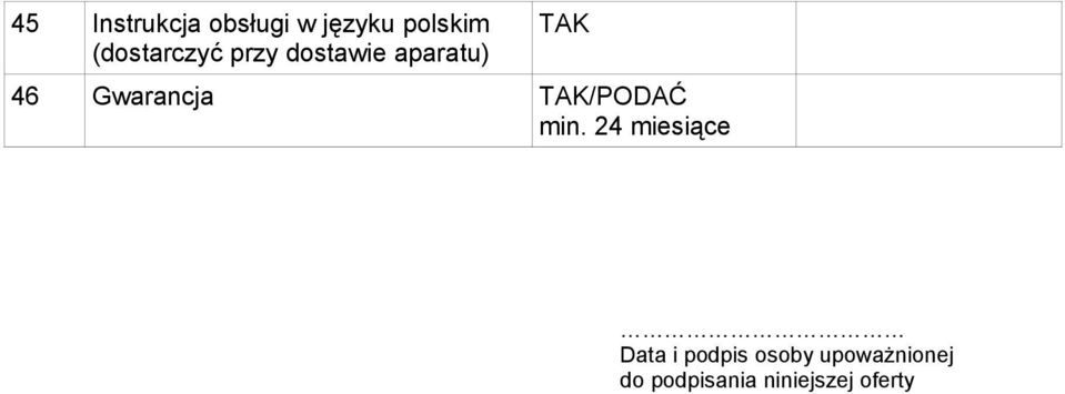 Gwarancja /PODAĆ min.