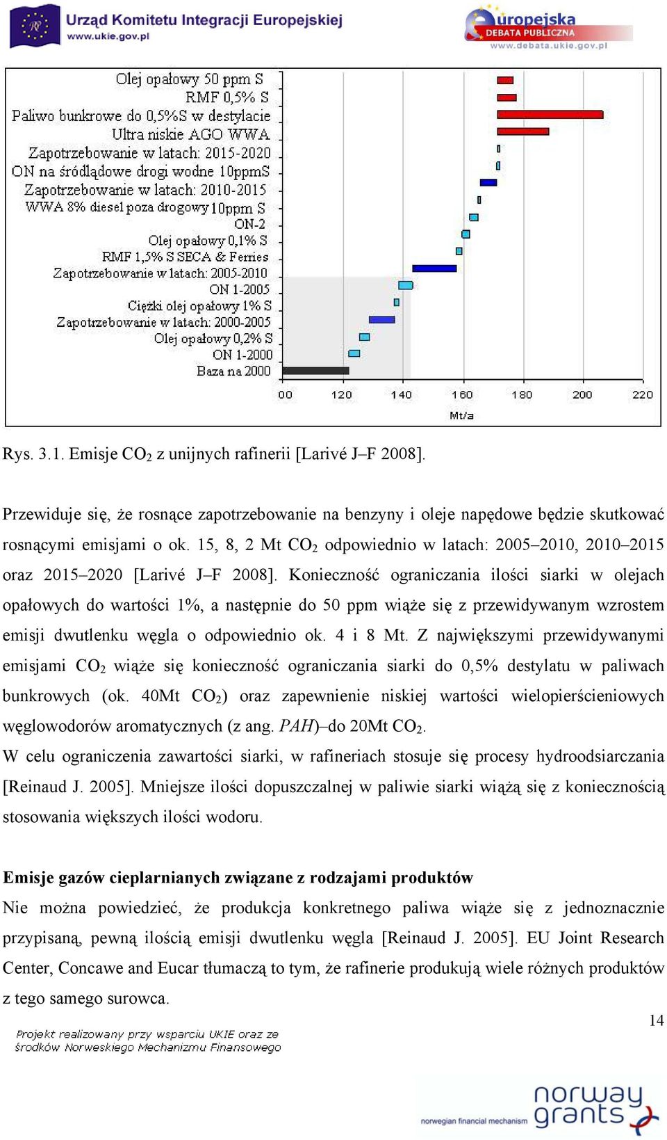 Konieczność ograniczania ilości siarki w olejach opałowych do wartości 1%, a następnie do 50 ppm wiąże się z przewidywanym wzrostem emisji dwutlenku węgla o odpowiednio ok. 4 i 8 Mt.