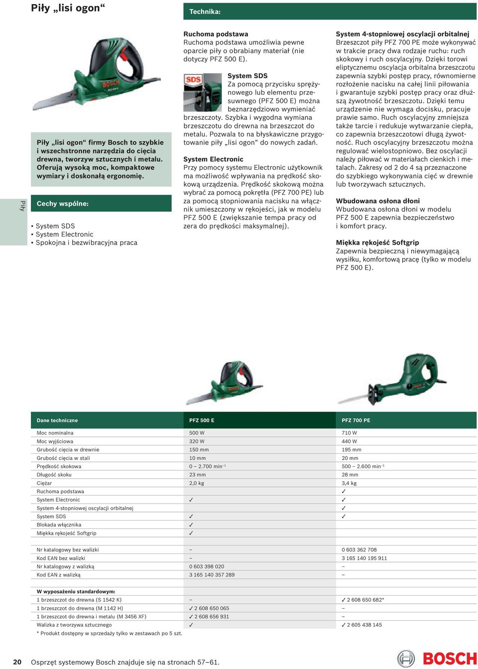 Cechy wspólne: System SDS System Electronic Spokojna i bezwibracyjna praca Ruchoma podstawa Ruchoma podstawa umożliwia pewne oparcie piły o obrabiany materiał (nie dotyczy PFZ 500 E).