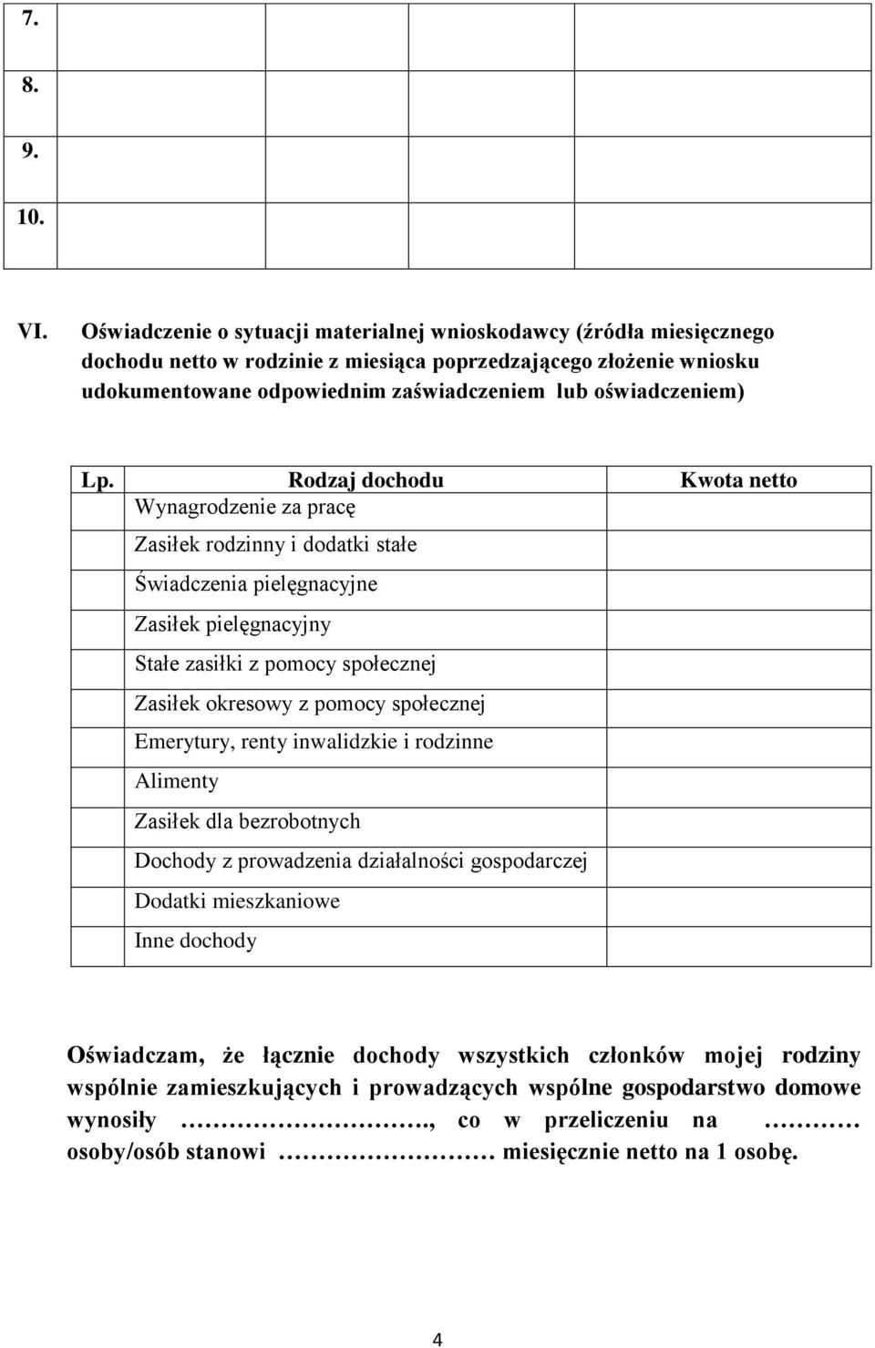 oświadczeniem) Lp.
