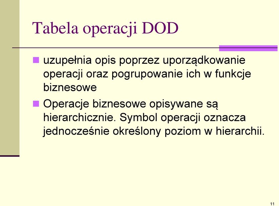 biznesowe Operacje biznesowe opisywane są hierarchicznie.