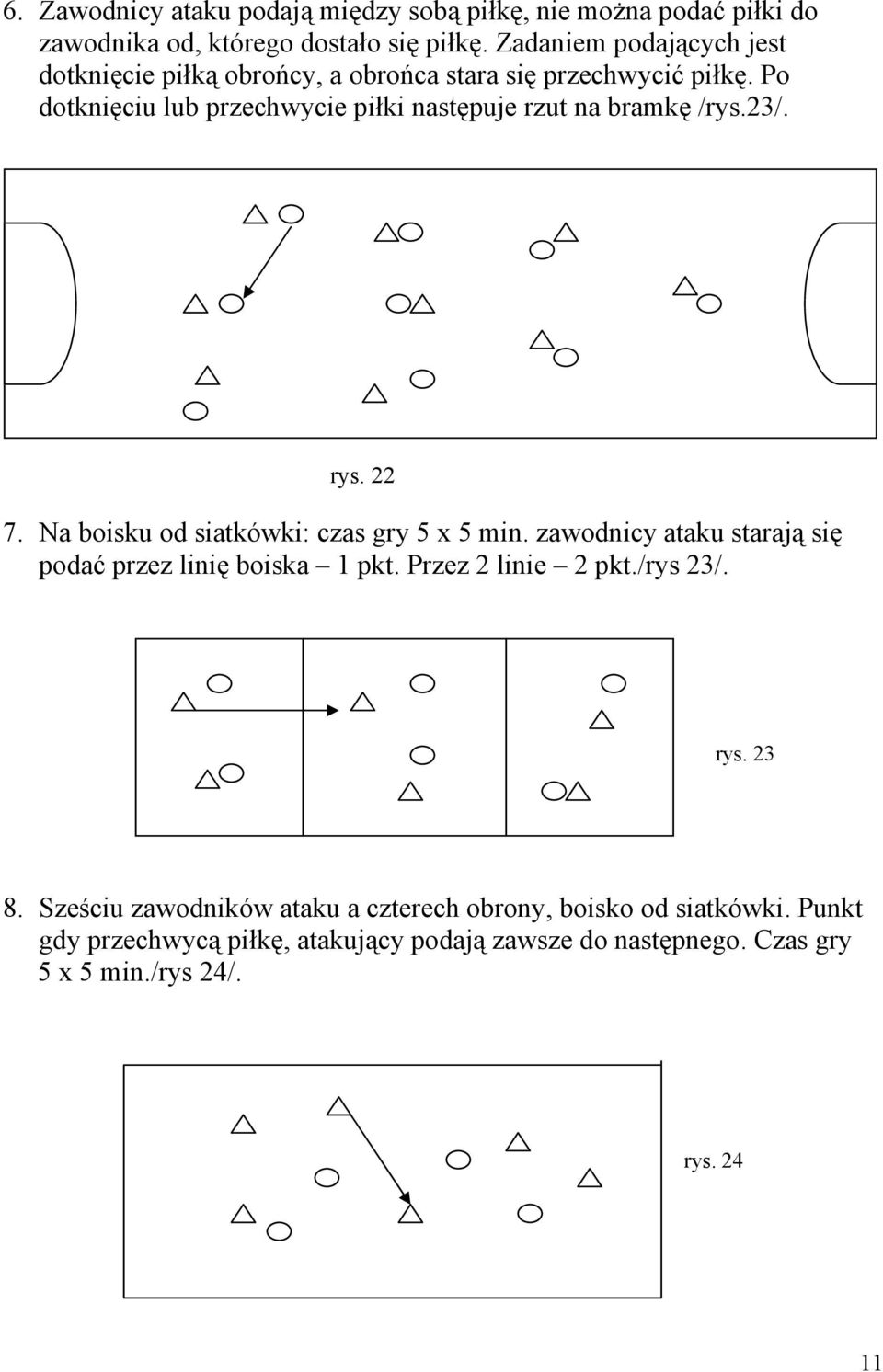 Po dotknięciu lub przechwycie piłki następuje rzut na bramkę /rys.23/. rys. 22 7. Na boisku od siatkówki: czas gry 5 x 5 min.