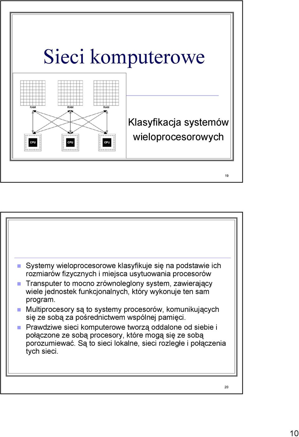 program. Multiprocesory są to systemy procesorów, komunikujących się ze sobą za pośrednictwem wspólnej pamięci.
