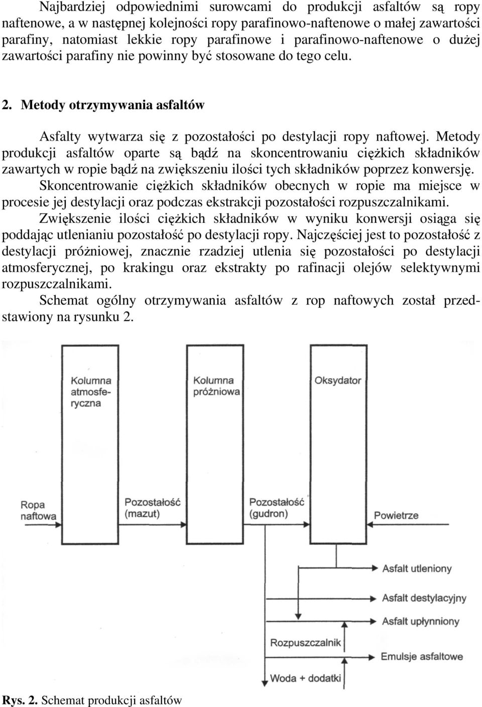 Metody produkcji asfaltów oparte są bądź na skoncentrowaniu cięŝkich składników zawartych w ropie bądź na zwiększeniu ilości tych składników poprzez konwersję.