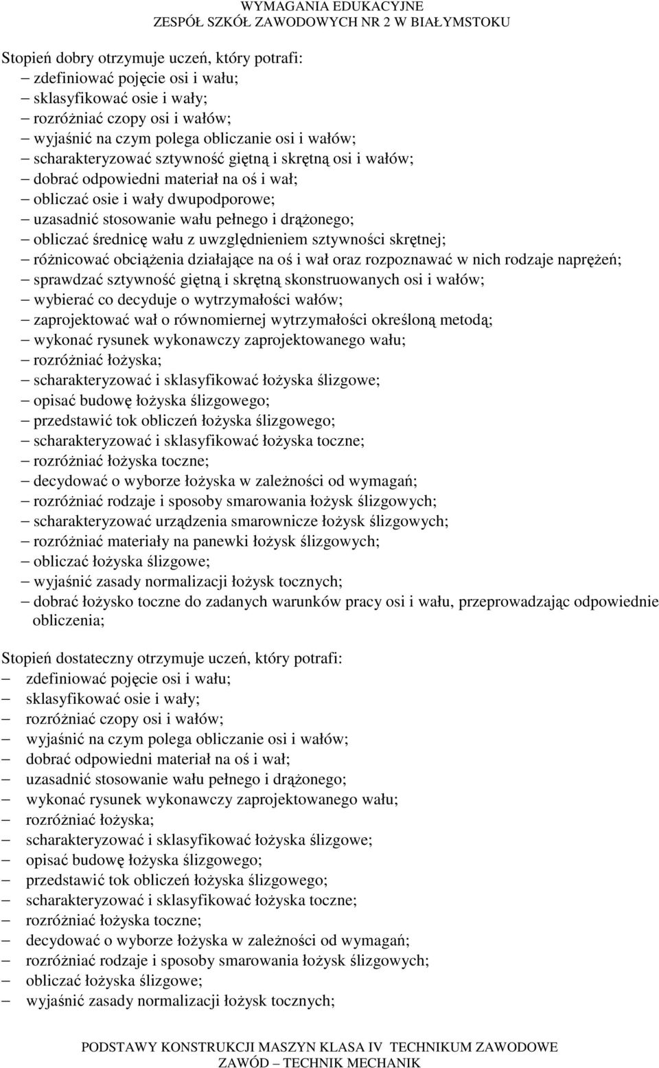 wybierać co decyduje o wytrzymałości wałów; zaprojektować wał o równomiernej wytrzymałości określoną metodą; scharakteryzować urządzenia smarownicze łoŝysk