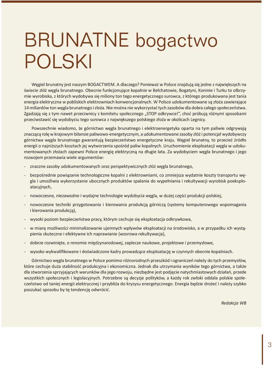 energia elektryczna w pobliskich elektrowniach konwencjonalnych. W Polsce udokumentowane są złoża zawierające 14 miliardów ton węgla brunatnego i złoża.