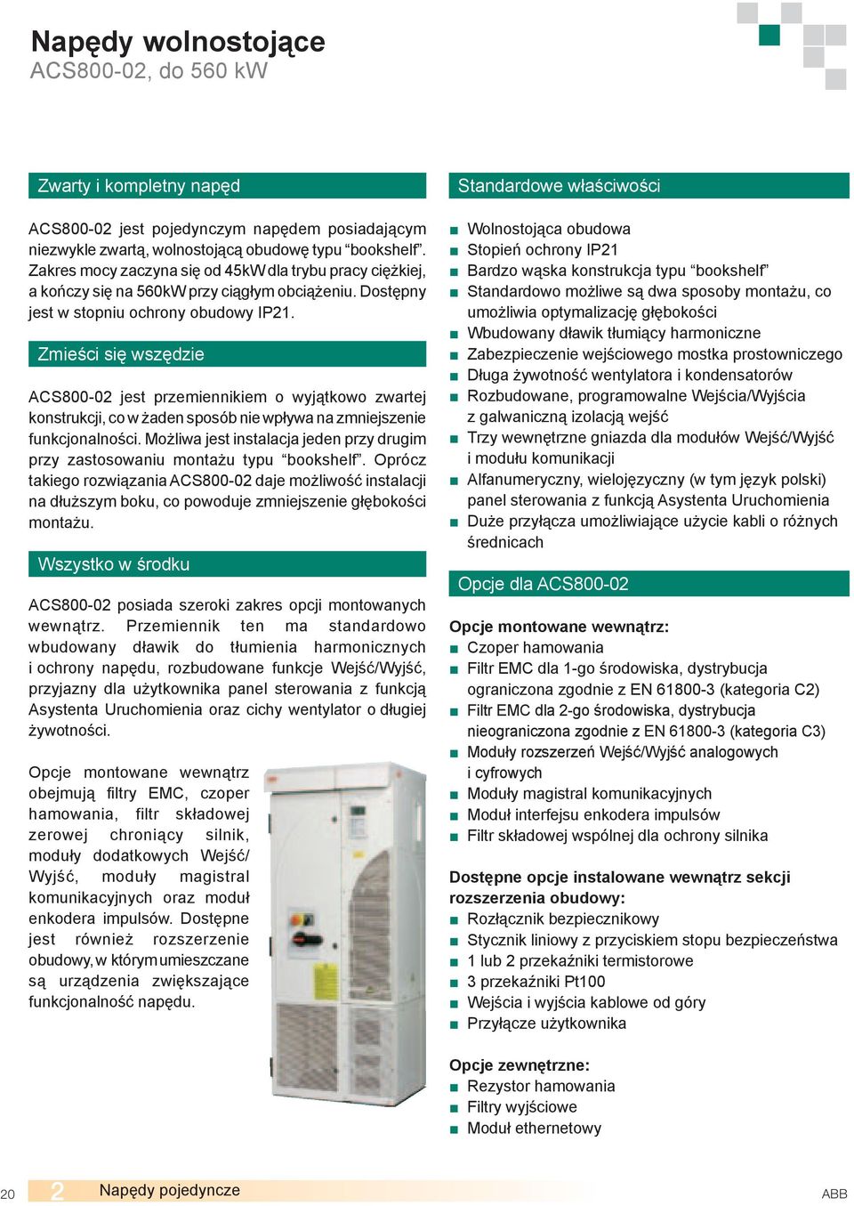Zmieści się wszędzie ACS800-02 jest przemiennikiem o wyjątkowo zwartej konstrukcji, co w żaden sposób nie wpływa na zmniejszenie funkcjonalności.
